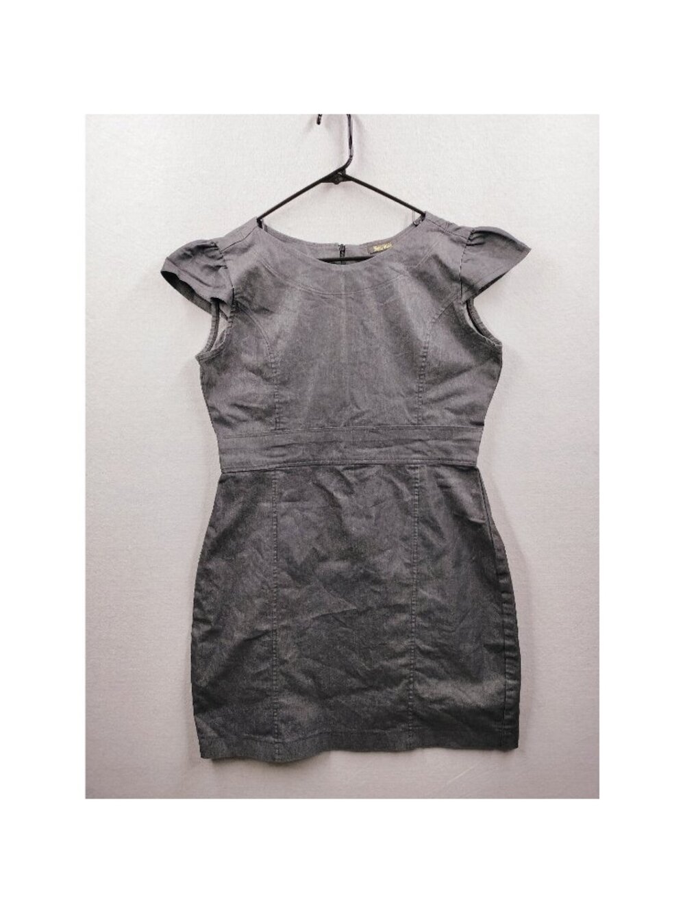 Malu Voss Resume Dress Sleeveless Bodycon Grey Blk Stretch Denim Size XL Sheath